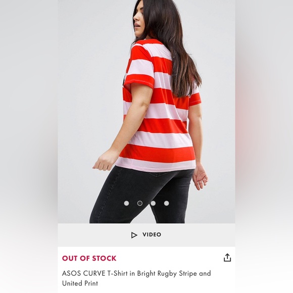 New ASOS CURVE T-Shirt in Bright Rugby Stripe and United Print US Size 22 - Picture 4 of 5
